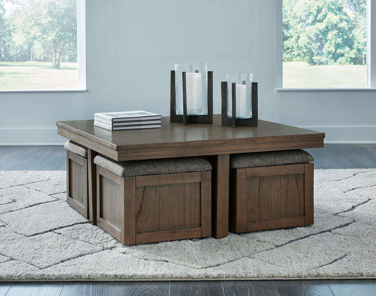 J&M Furniture - Ashley Furniture - Boardernest Coffee Table with 4 Stools - Cocktail TBL w/4 Stools (5/CN) / Brown - T738-20