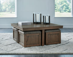 J&M Furniture - Ashley Furniture - Boardernest Coffee Table with 4 Stools - Cocktail TBL w/4 Stools (5/CN) / Brown - T738-20