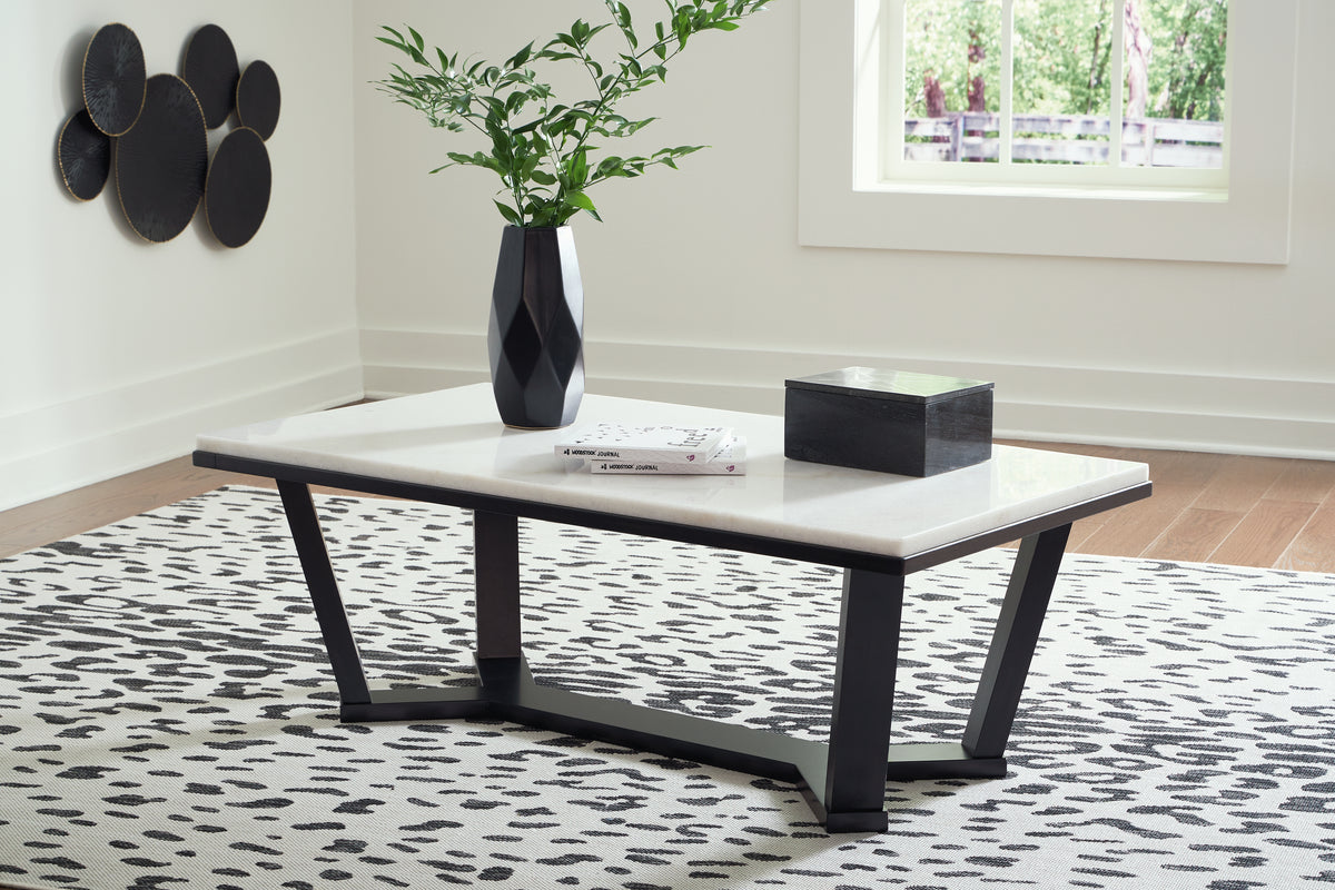 J&M Furniture - Ashley Furniture - Fostead Coffee Table - Rectangular Cocktail Table / White/Espresso - T770-1