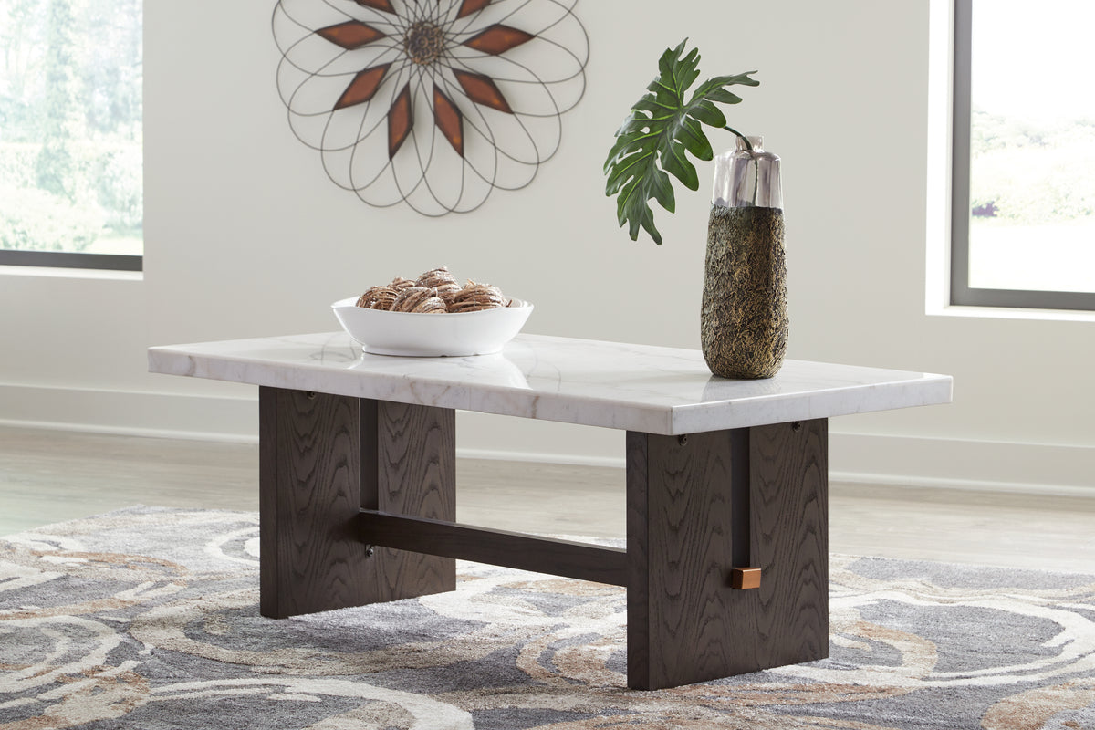 J&M Furniture - Ashley Furniture - Burkhaus Coffee Table - Rectangular Cocktail Table / White/Dark Brown - T779-1