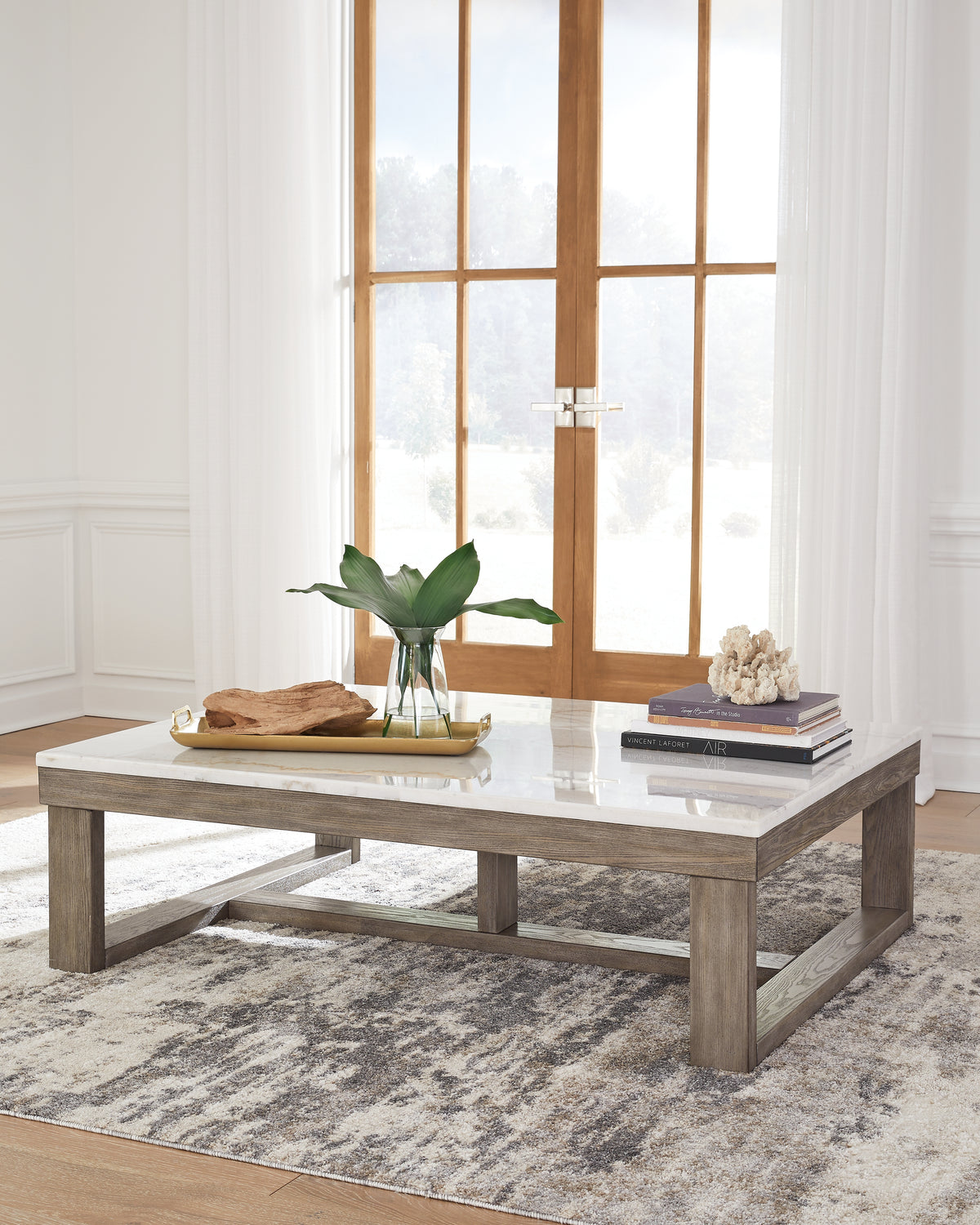 J&M Furniture - Ashley Furniture - Loyaska Coffee Table - Rectangular Cocktail Table / Brown/Ivory - T789-1