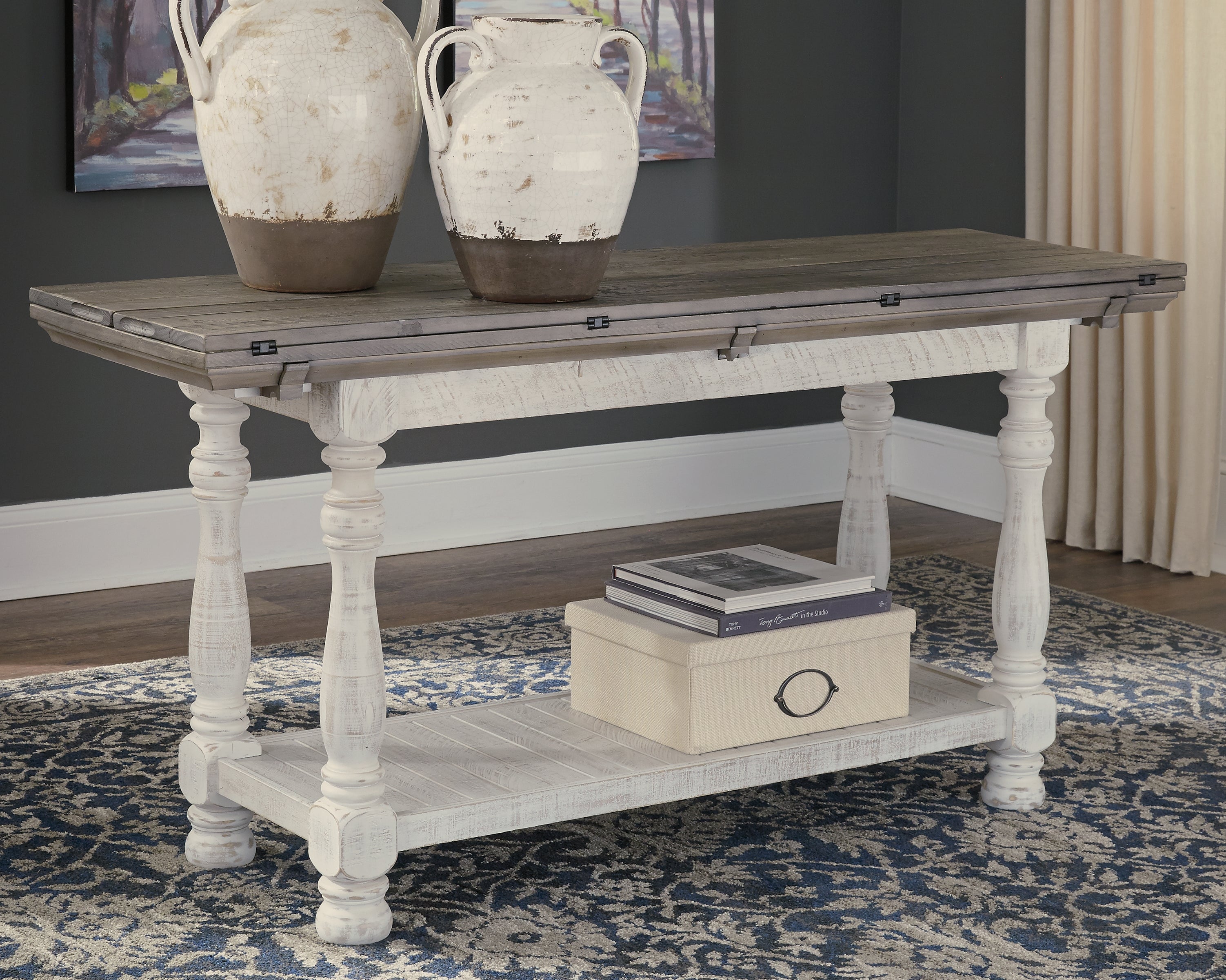 J&M Furniture - Ashley Furniture - Havalance Sofa/Console Table - Flip Top Sofa Table / Gray/White - T814-4