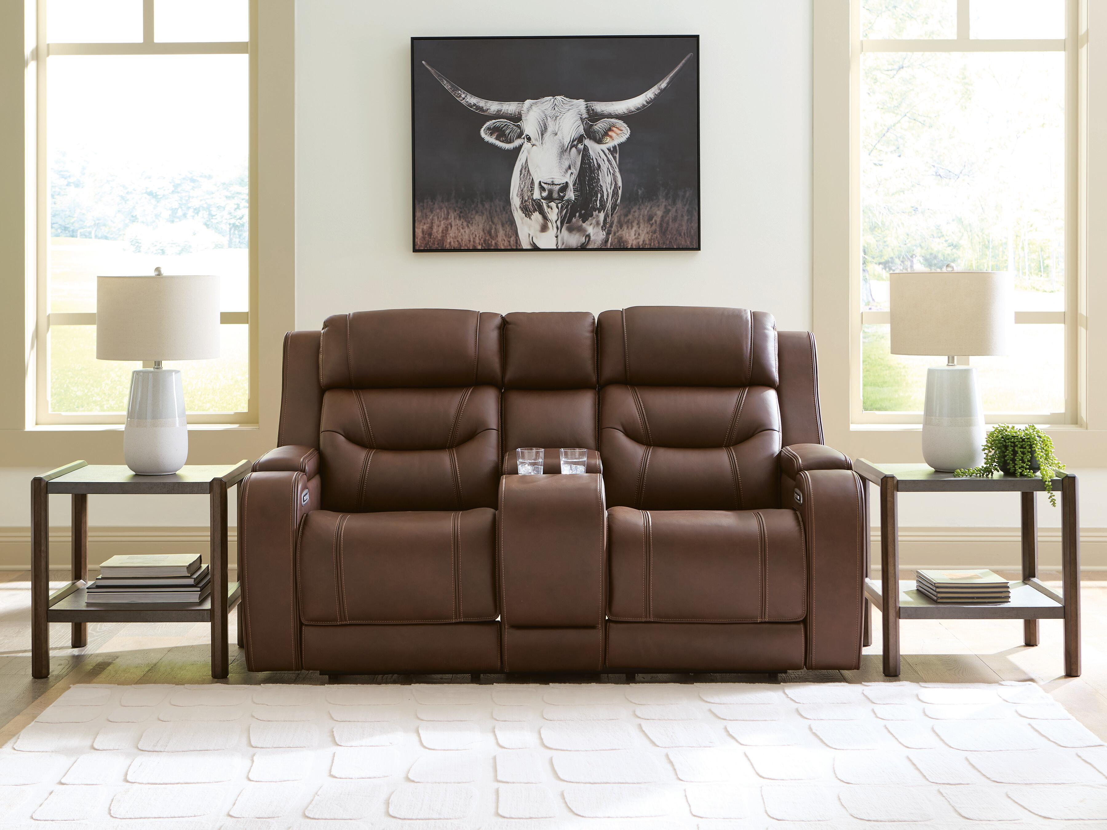 J&M Furniture - Ashley Furniture - Knightington Power Reclining Loveseat with Audio Seating - PWR REC Love w/Audio Seating / Brown - PCU1160218A