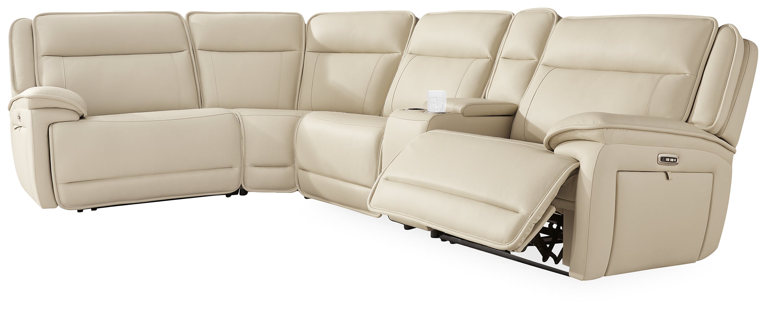 J&M Furniture - Ashley Furniture - Double Deal 5-Piece Reclining Sectional with Console - 5-Piece Reclining Sectional with Console / Almond - U13001S8