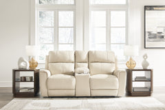 J&M Furniture - Ashley Furniture - Dahlmoore Power Reclining Loveseat with Console - DBL REC PWR Loveseat w/Console / Almond - U1320096