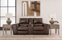 J&M Furniture - Ashley Furniture - Alessandro Power Reclining Loveseat with Console - PWR REC Loveseat/CON/ADJ HDRST / Walnut - U2550218