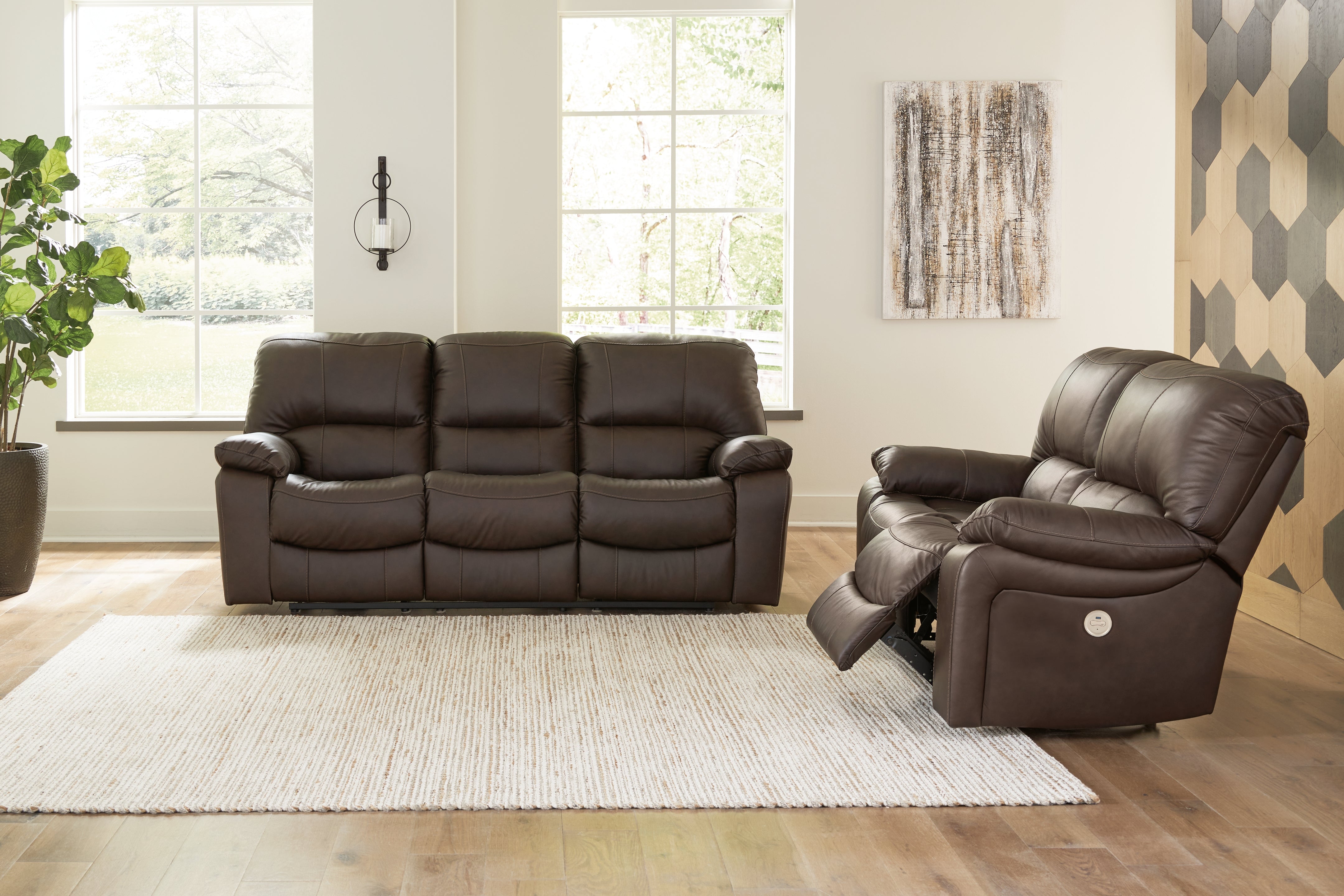 J&M Furniture - Ashley Furniture - Leesworth Power Reclining Sofa and Loveseat - Power Reclining Sofa and Loveseat / Dark Brown - U43808U1