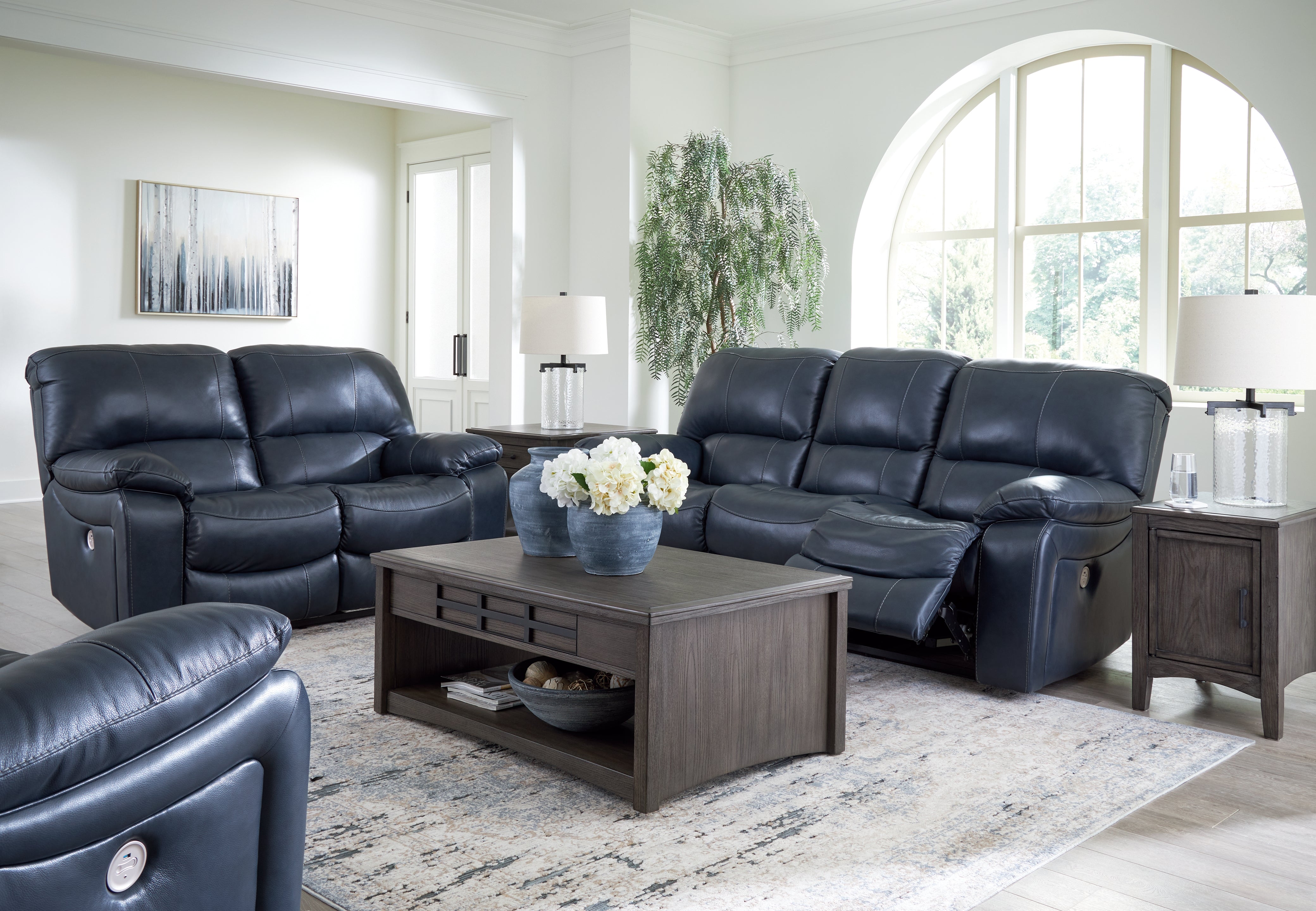 J&M Furniture - Ashley Furniture - Leesworth Power Reclining Sofa, Loveseat and Recliner - Power Reclining Sofa, Loveseat and Recliner / Ocean - U43809U2