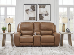 J&M Furniture - Ashley Furniture - DeepWakes Power Reclining Loveseat with Console - PWR REC Loveseat/CON/ADJ HDRST / Caramel - PCU6260618