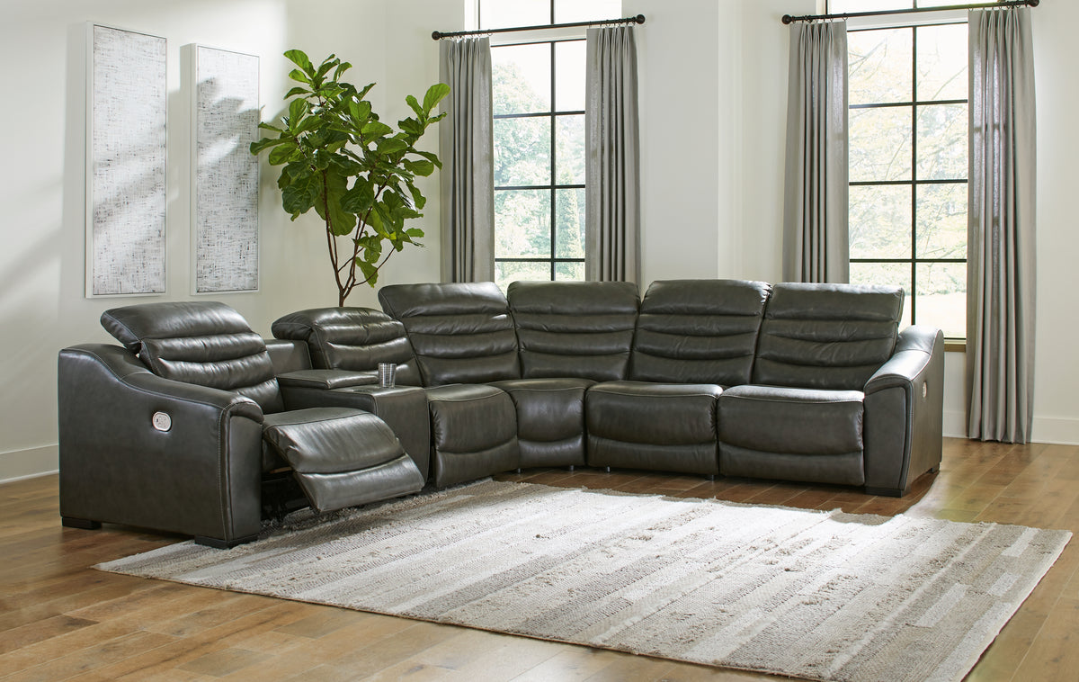 J&M Furniture - Ashley Furniture - Center Line 6-Piece Power Reclining Sectional - 6-Piece Power Reclining Sectional / Dark Gray - U63404S4