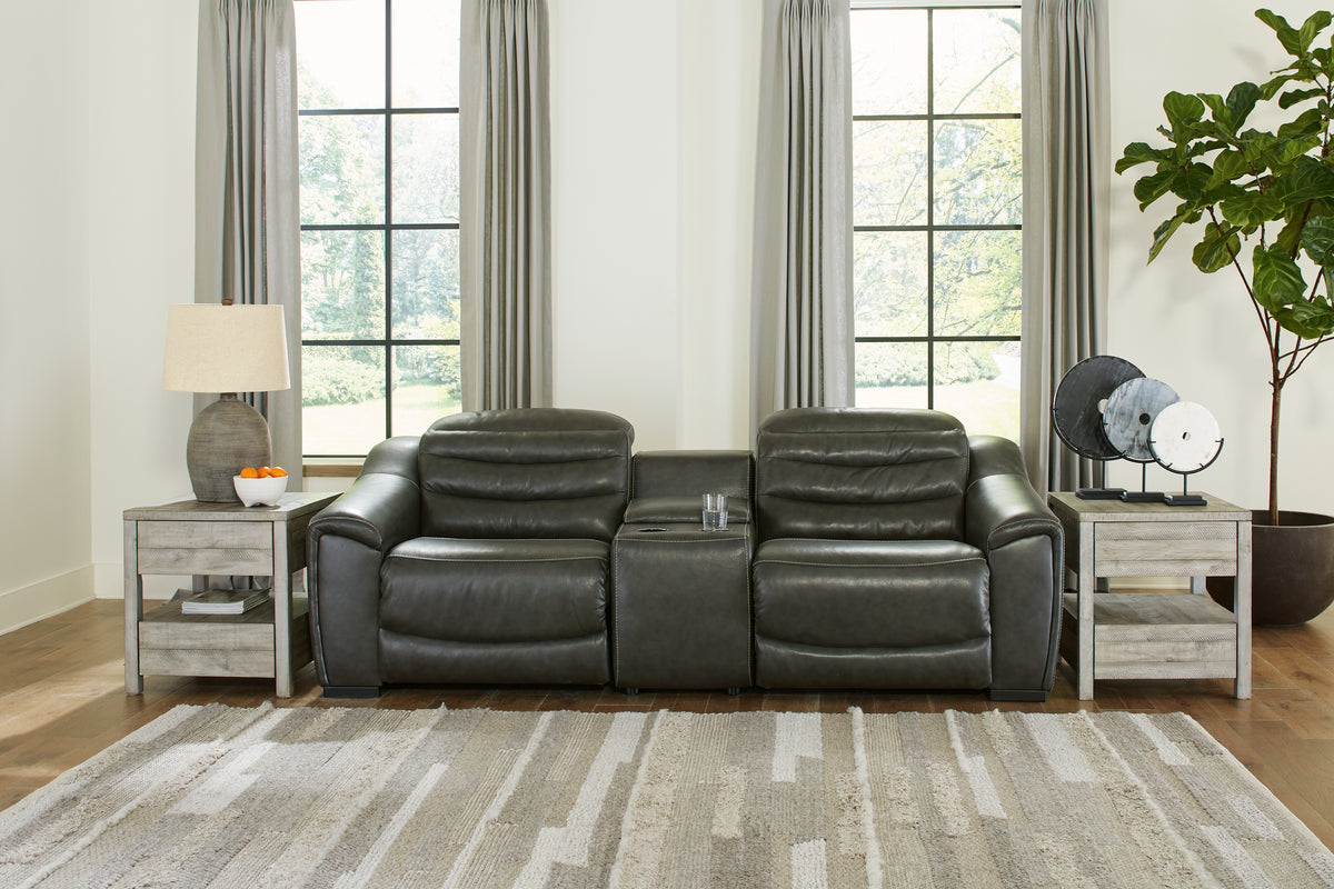 J&M Furniture - Ashley Furniture - Center Line 3-Piece Power Reclining Loveseat with Console - 3-Piece Power Reclining Loveseat with Console / Dark Gray - U63404S2