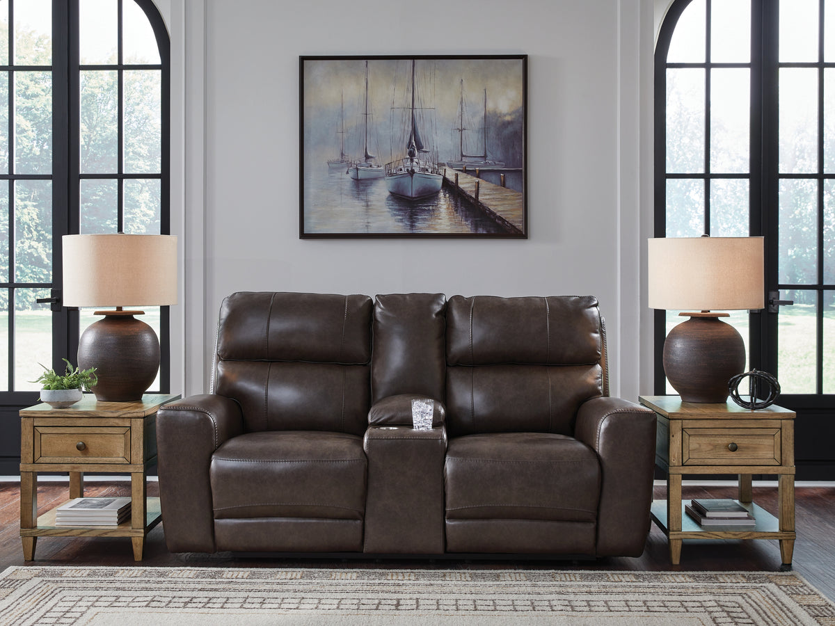 J&M Furniture - Ashley Furniture - Crossplex Power Reclining Loveseat with Console - PWR REC Loveseat/CON/ADJ HDRST / Smoke - PCU6450618