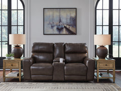 J&M Furniture - Ashley Furniture - Crossplex Power Reclining Loveseat with Console - PWR REC Loveseat/CON/ADJ HDRST / Smoke - PCU6450618