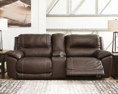 J&M Furniture - Ashley Furniture - Dunleith 3-Piece Power Reclining Loveseat with Console - 3-Piece Power Reclining Loveseat with Console / Chocolate - U71604S4