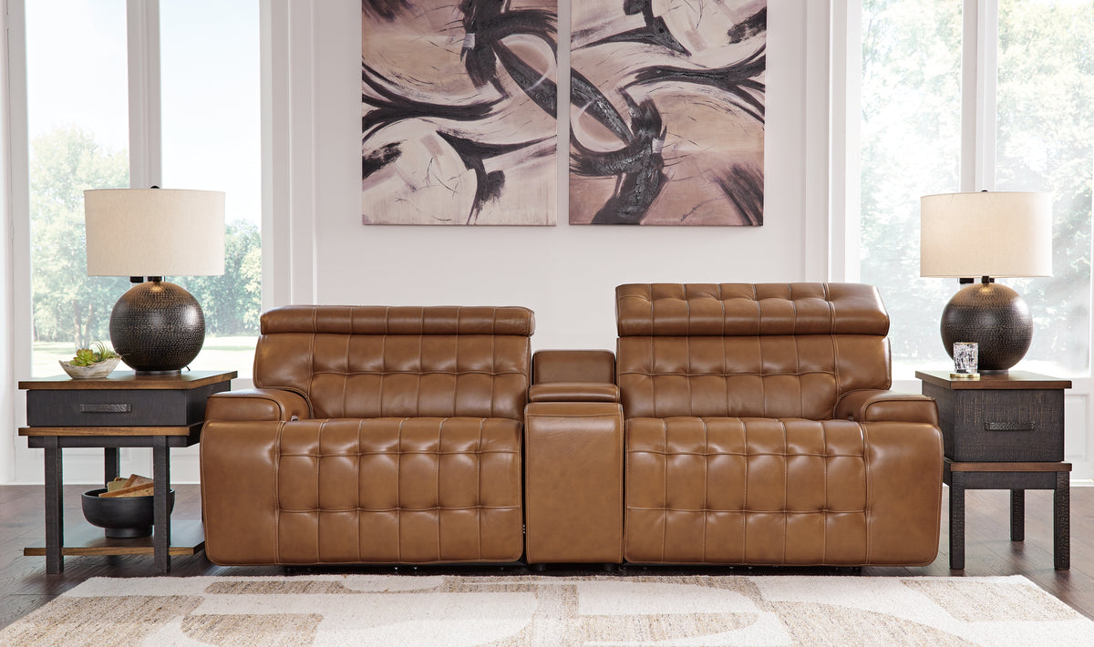 J&M Furniture - Ashley Furniture - Temmpton 3-Piece Power Reclining Sectional Loveseat with Console - 3-Piece Power Reclining Sectional Loveseat with Console / Chocolate - U92708S2