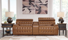 J&M Furniture - Ashley Furniture - Temmpton 3-Piece Power Reclining Sectional Loveseat with Console - 3-Piece Power Reclining Sectional Loveseat with Console / Chocolate - U92708S2