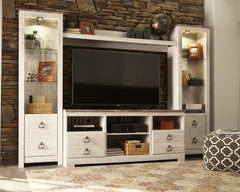 J&M Furniture - Ashley Furniture - Willowton 4-Piece Entertainment Center - 4-Piece Entertainment Center / Whitewash - W267W3