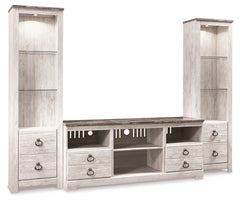 J&M Furniture - Ashley Furniture - Willowton 3-Piece Entertainment Center - 3-Piece Entertainment Center / Whitewash - W267W16