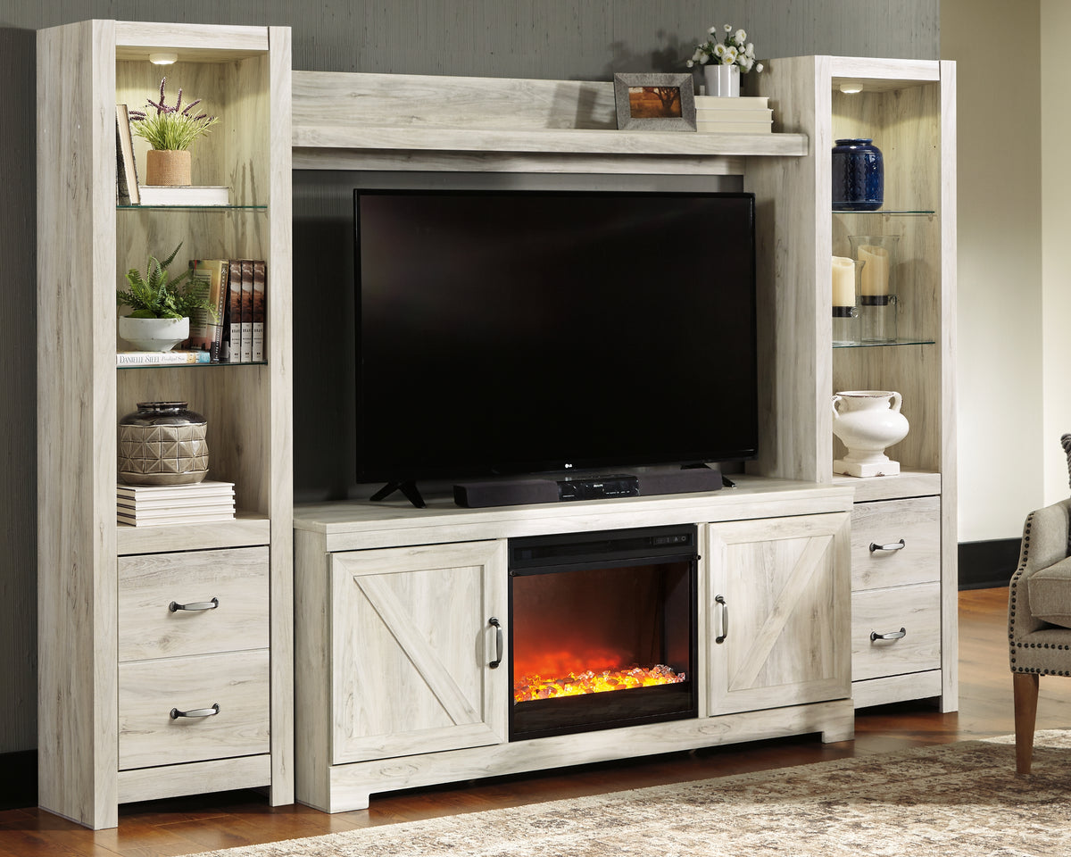 J&M Furniture - Ashley Furniture - Bellaby 4-Piece Entertainment Center with Fireplace - 4-Piece Entertainment Center with Fireplace / Whitewash - W331W5