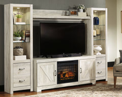 J&M Furniture - Ashley Furniture - Bellaby 4-Piece Entertainment Center with Electric Fireplace - 4-Piece Entertainment Center with Electric Fireplace / Whitewash - W331W8