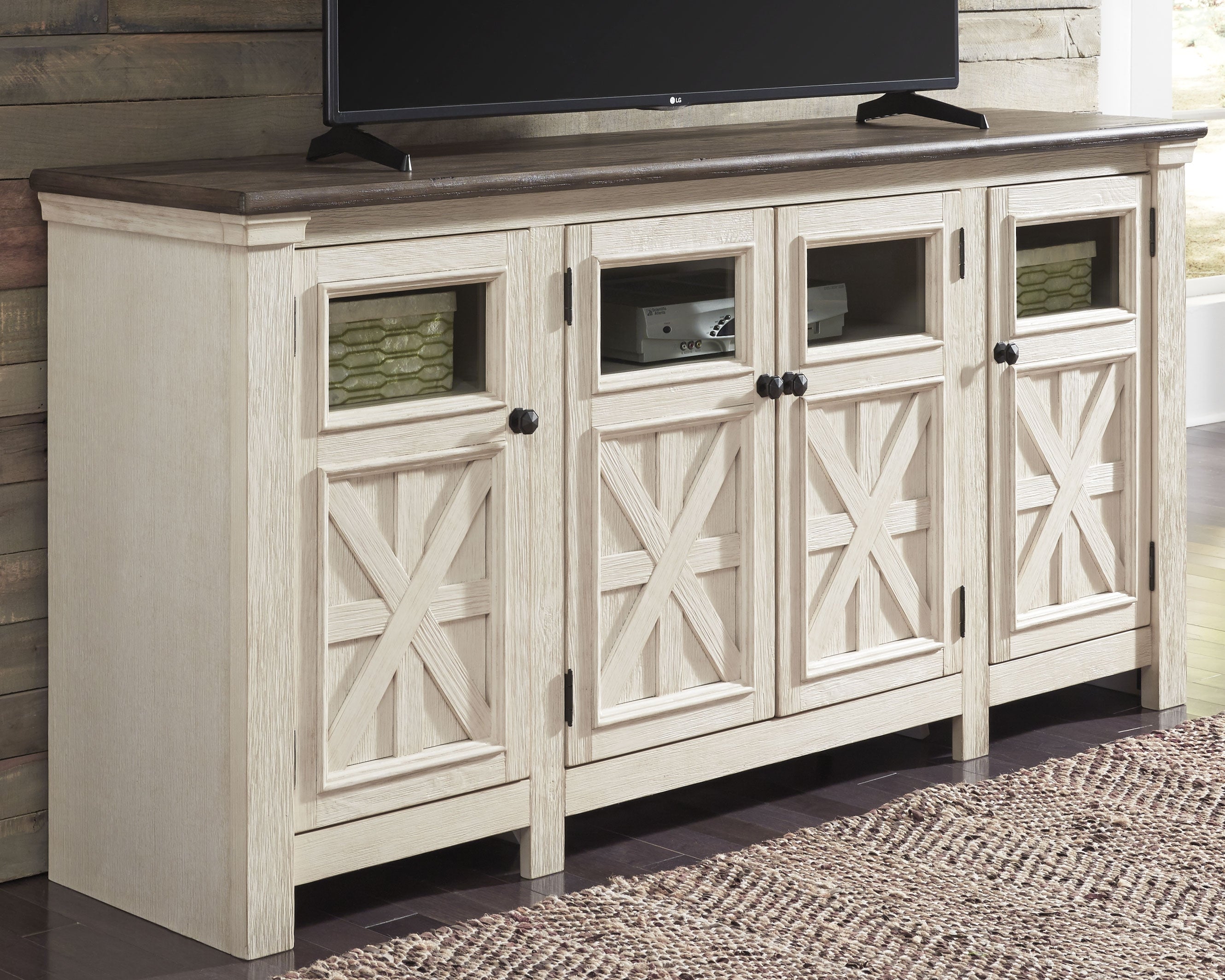 J&M Furniture - Ashley Furniture - Bolanburg 74" TV Stand - 74" / White/Weathered Gray - W647-60