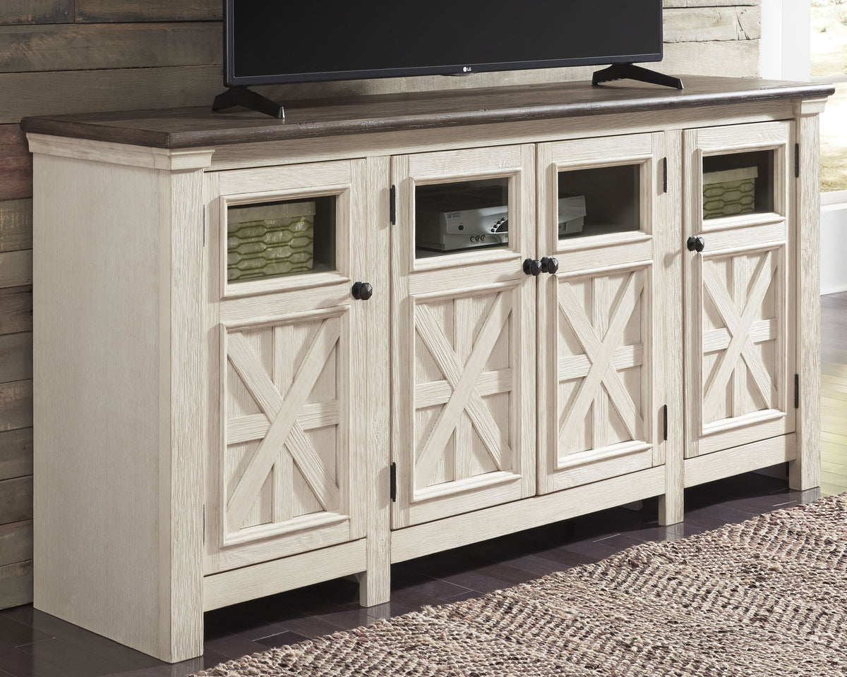 J&M Furniture - Ashley Furniture - Bolanburg 74" TV Stand - 74" / White/Weathered Gray - W647-60