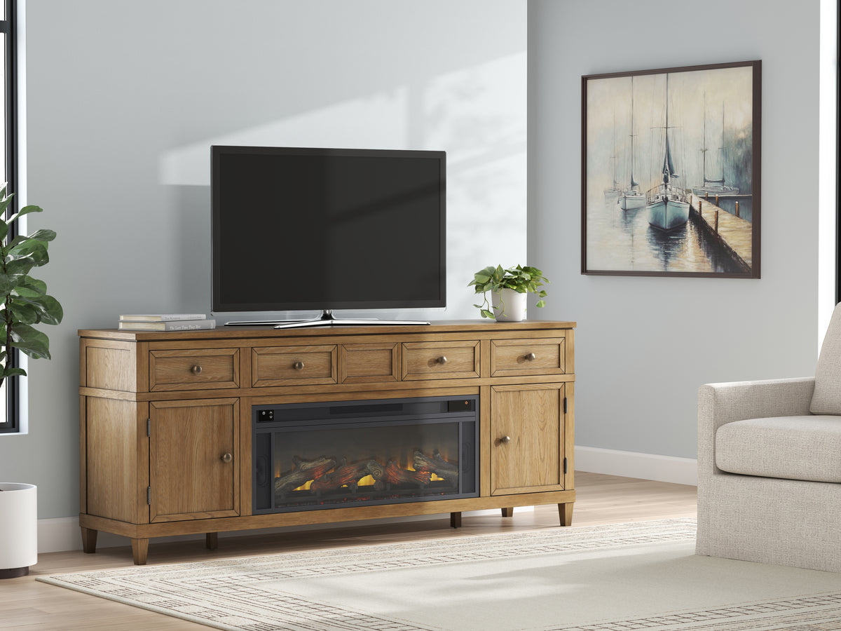 J&M Furniture - Ashley Furniture - Sharlance 81" TV Stand with Electric Fireplace - 81" TV Stand with Electric Fireplace / Light Brown - W655W1