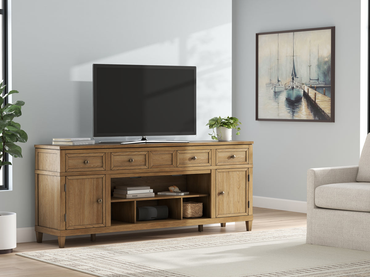 J&M Furniture - Ashley Furniture - Sharlance 81" TV Stand - 81" / Light Brown - W655-68