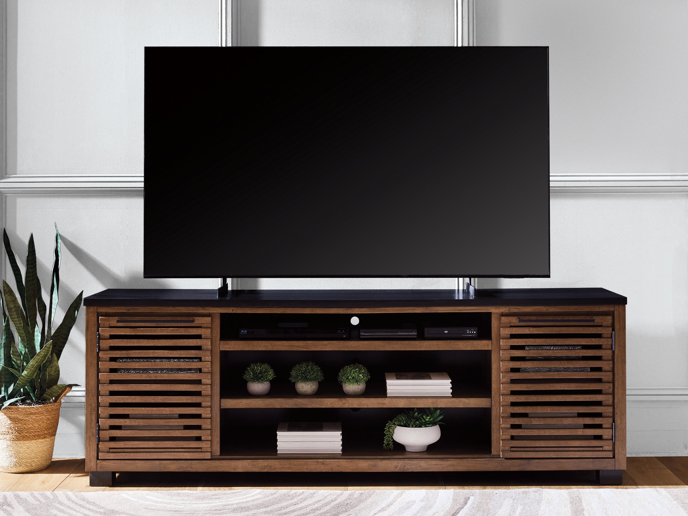 J&M Furniture - Ashley Furniture - Kallari 84" TV Stand - 84" / Warm Brown/Black - W737-78