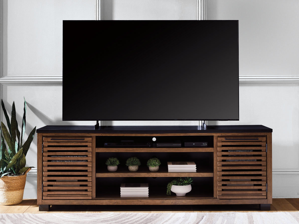 J&M Furniture - Ashley Furniture - Kallari 84" TV Stand - 84" / Warm Brown/Black - W737-78