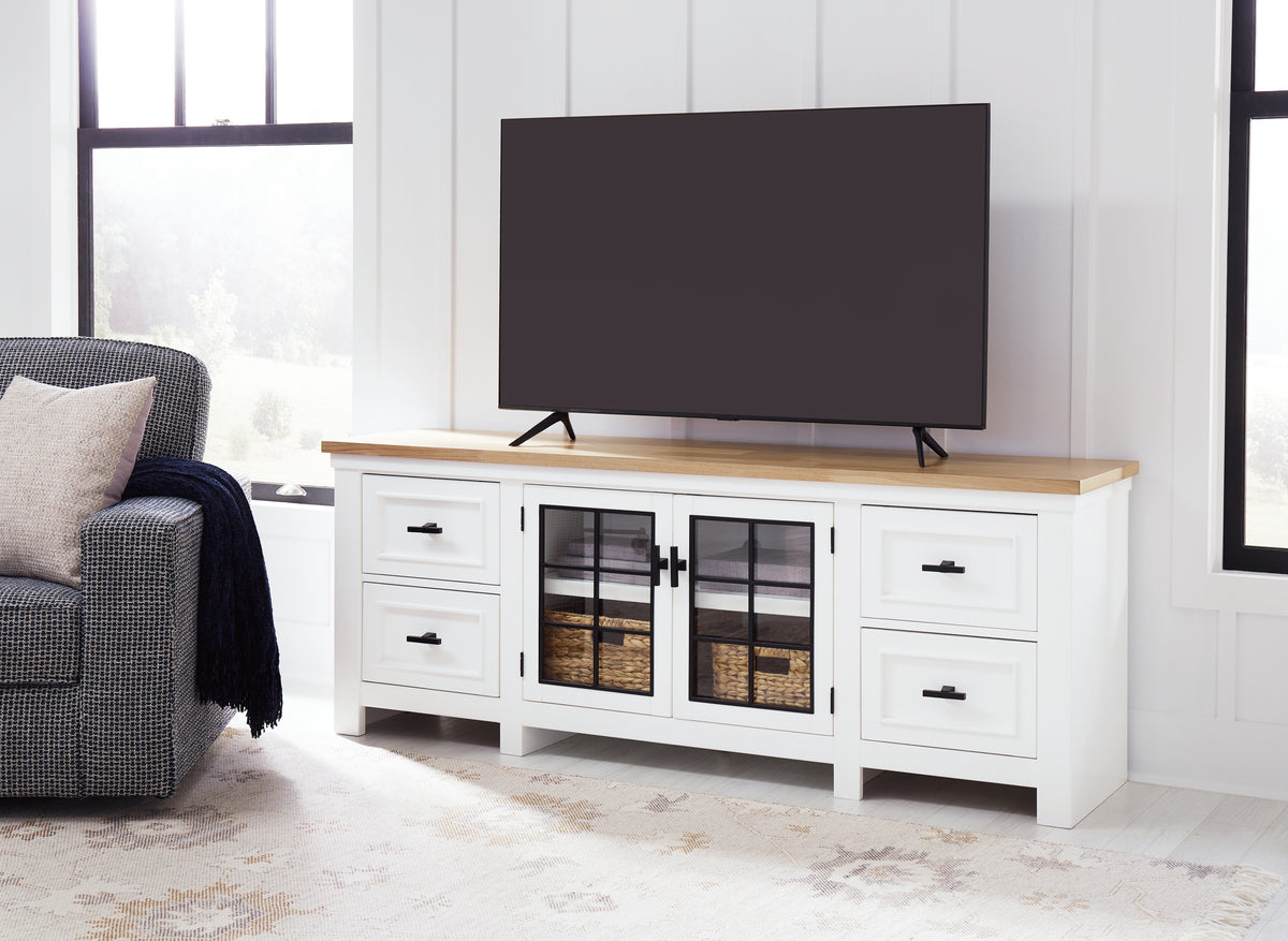 J&M Furniture - Ashley Furniture - Ashbryn 74" TV Stand - 74" / White/Natural - W844-68