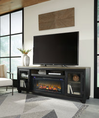 J&M Furniture - Ashley Furniture - Foyland 83" TV Stand with Electric Fireplace - 83" TV Stand with Electric Fireplace / Black/Brown - W989W1
