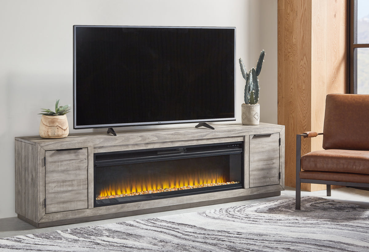 J&M Furniture - Ashley Furniture - Naydell 92" TV Stand with Electric Fireplace - 92" TV Stand with Electric Fireplace / Gray - W996W1